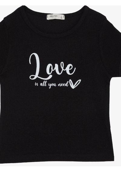 Breeze Kız Çocuk Pamuklu Love Yazılı T-shirt-14035 Siyah
