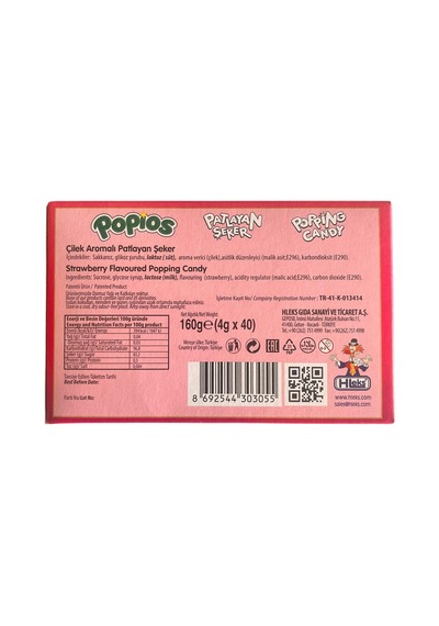 Popios Çilek Aromalı Patlayan Şeker 4 Gr 40 Adet