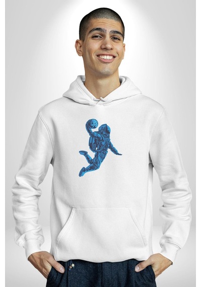 Basketbol Mars Uzay Smaçı Kadın Erkek Beyaz Kapüşonlu Sweatshirt Hoodie Beyaz