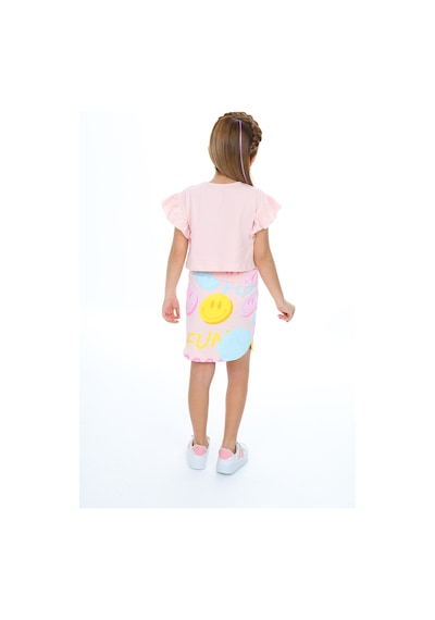 Toontoy Kids Toontoy Kız Çocuk Baskılı Etekli Takım Pudra