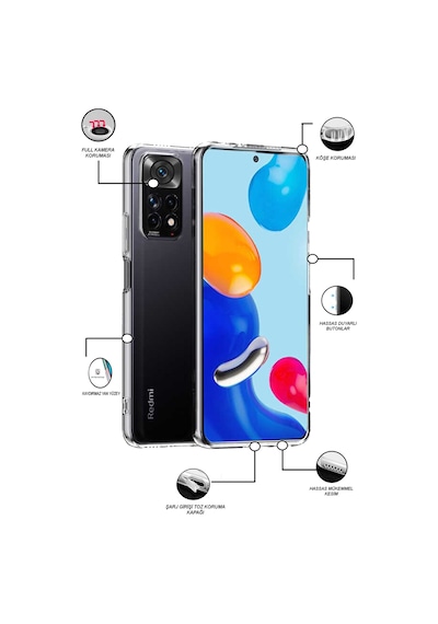 Xiaomi Redmi Note 11 Kılıf Kamera Korumalı Tıpalı Şeffaf Silikon Kapak