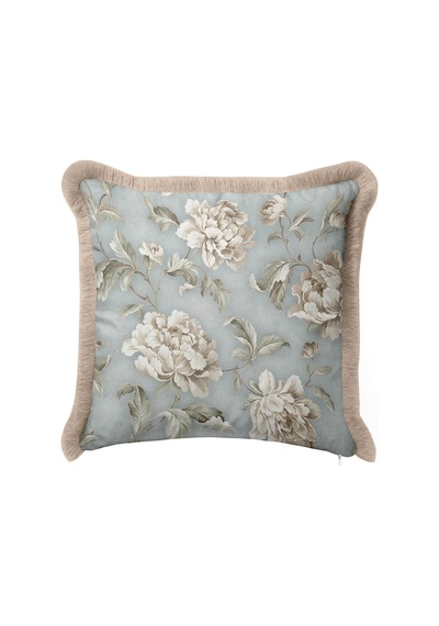Çiçek Vintage Şakayık Saçaklı Yastık Kılıfı - Romantik Floral Vizon Krem Püsküllü Kırlent Kılıfı Haki