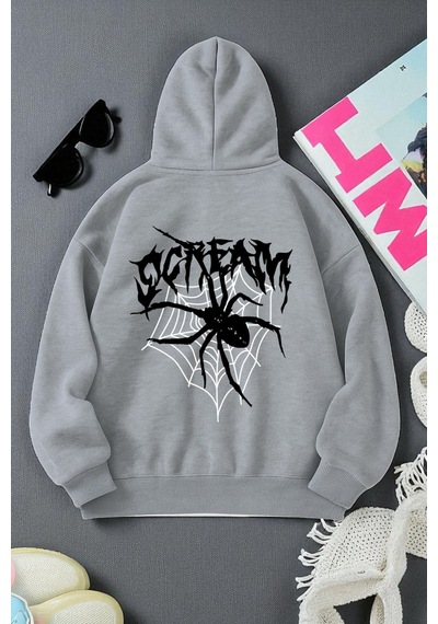 Uyguntarz Scream Baskılı Oversize Sweatshirt Gri