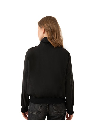 Kadın Dik Yaka Su Ve Rüzgar Geçirmez Oversize Crop Mevsimlik Yağmurluk Rüzgarlık-60 Siyah