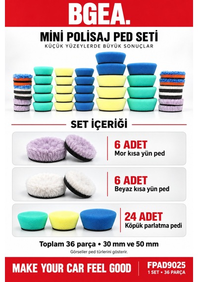 Bgea 36 Parça Mini Polisaj Sünger Ve Yün Ped Seti 30 Mm 50 Mm