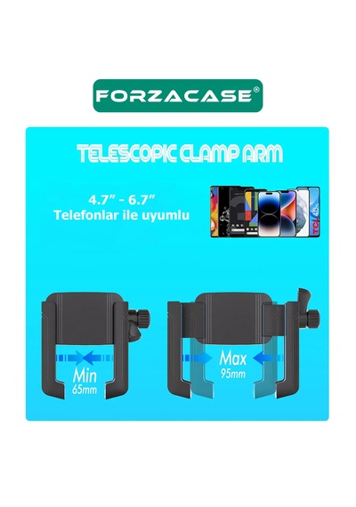 Forzacase 4.7 - 6.7 Telefonlar İle Uyumlu Bisiklet Motosiklet Gidon Montajlı Telefon Tutucu Fc1200 Siyah