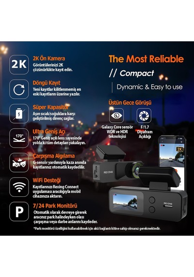 Rexıng V1 Lıte 2k Wıfı Arac Kamerası + 32gb Sd Kar
