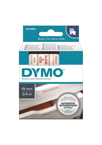 Dymo D1 Beyaz/Kırmızı Yedek Şerit 19Mm X 7Mt 45805