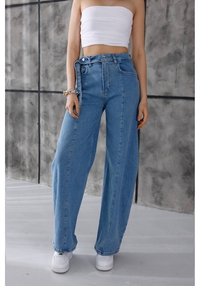 Zdnjeans Kadın Açık Mavi Yüksek Bel Wide Leg Jean Pantolon