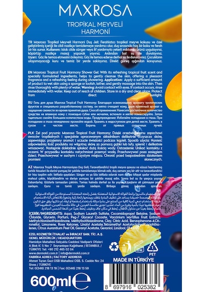 Maxrosa Tropikal Meyveler Duş Jeli 600 Ml X 4 Adet Tropik