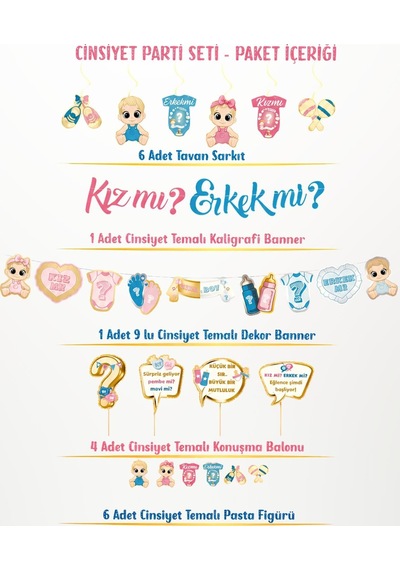 Cinsiyet Partisi Süsleri Seti Kız Mı Erkek Mi Baby Shower Gender Reveal Parti Dekorasyon Seti Pembe Mavi