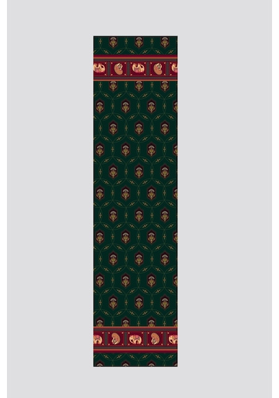 Yeşil Turuncu Etnik Hayvan Figürlü Runner 40x140cm Yeşil