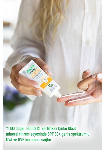Siveno %100 Doğal Yüz Güneş Kremi Leke Karşıtı Aydınlatıcı Çinko Mineral Filtre UVA UVB SPF 50+ 30 ML