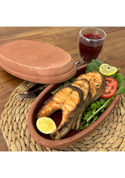 2'li Toprak Sırlı Oval Balık Güveci Pişirme Tavası 30x15x4 Toprak