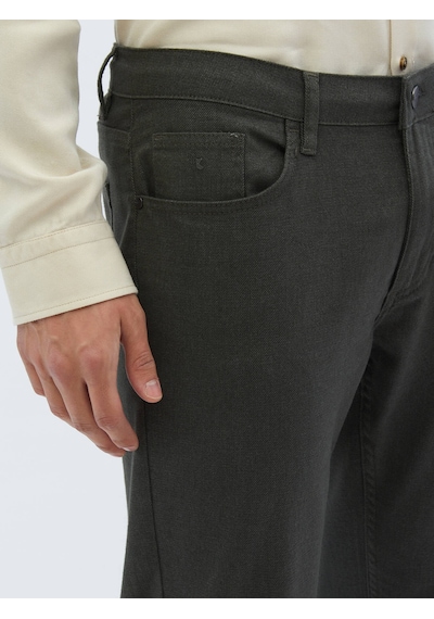 Kip Haki Dokuma Slim Fit Casual Pamuk Karışımlı Pantolon 406629 Haki