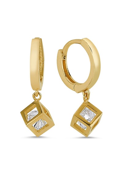 Sembolgold Altın Tektaş Küpe Sallantılı Sarı Altın Sk42-007