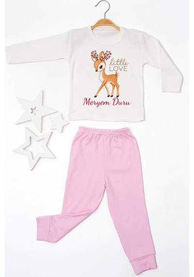 Pia Baby İsimli Kız Çocuk Pijama Takımı %100 Pamuk Penye İsme Özel Baskılı Kişiselleştirilebilir Pijama Seti 20815p14pi Krem