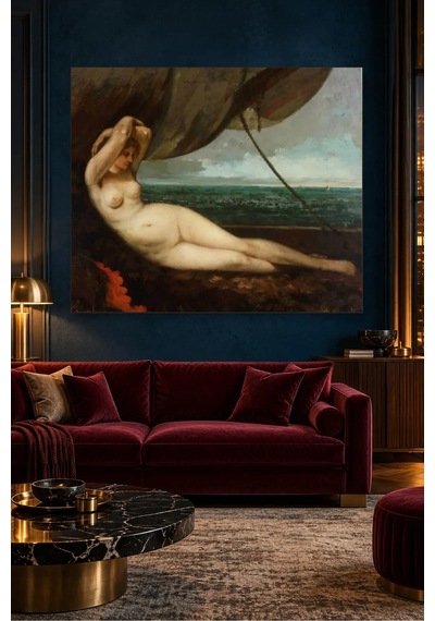 Fida Courbet Deniz Kıyısında Uzanan Kadın Canvas Tablo Çok Renkli