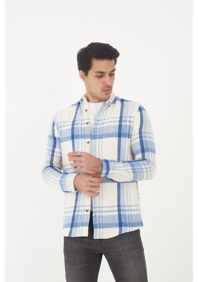 Mcz Giyim Mavi Renk Uzun Kollu Slim Fit Erkek Oduncu Gömleği