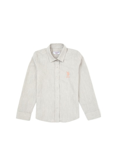 U.S. Polo Assn. Kız Çocuk Krem Melanj Uzun Kollu Basic Gömlek 50317666-XX7018