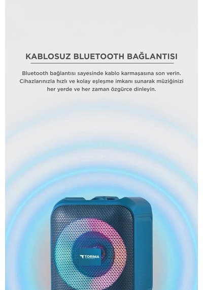 Torima Bluetooth Hoparlör Rgb Işıklı Taşınabilir Speaker D13 Mavi Genç Odası Müzik Ses Cihazı