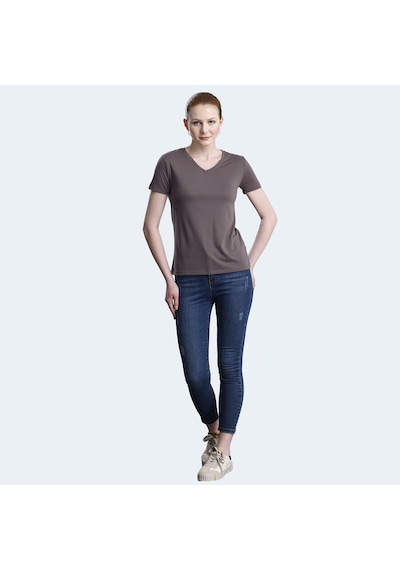 Slazenger PERICAS Kadın V Yaka Kahve Tişört