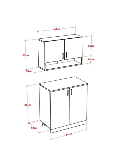 Lidya Mini Mutfak Dolabı Alt Üst Modül 100 CM Tezgal Dahil Beyaz
