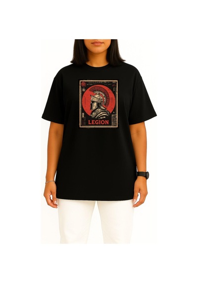 Bahriyeli Collection Oversize Roma Lejyoner Göğüs Baskılı Unisex T-shirt Siyah