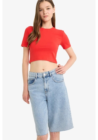 DeFacto Coool Fitted Crop Basic Düz Kırmızı Kısa Kollu Tişört F8924AX25HSRD1