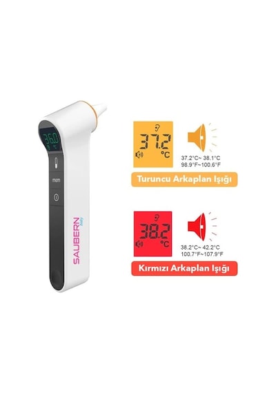 Saubern Bnt9603 Temassız Alından Ateş Ölçer - Kulaktan Ateş Ölçer - Dijital Termometre - Işıklı Ekran