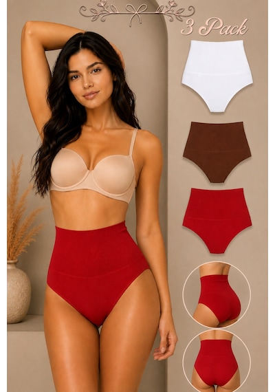 Fit Women Kadın Yüksek Bel Esnek 3 Lü Külot Beyaz-kırmızı-kahve