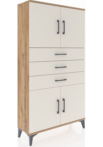 Arges Dolap 3 Raflı 3 Çekmeceli 4 Kapaklı 88x30x163 Çam-aytaşı Atlas Çam