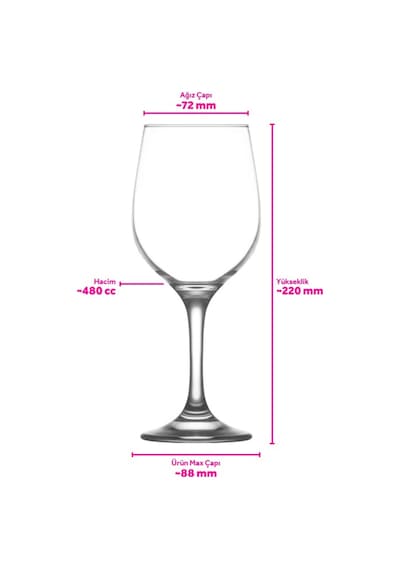 Lav Fame Cam Goblet 6'lı 480 ml Ayaklı (Şarap Kadehi , Kokteyl Bardağı)