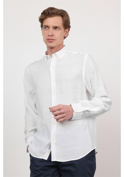 İmza Beyaz Düğmeli Yaka Uzun Kol Cepsiz Slim Fit Modal Gömlek 1004260162