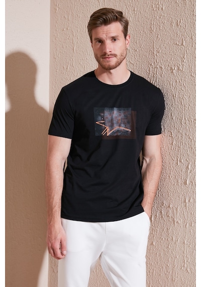 Buratti Pamuklu Slim Fit Bisiklet Yaka Erkek T Shirt 646R8120 Siyah