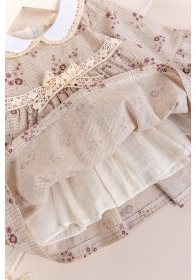 Babymod Bebe Yaka Dantelli 100% Pamuk Şık Kız Bebek Elbise Bej