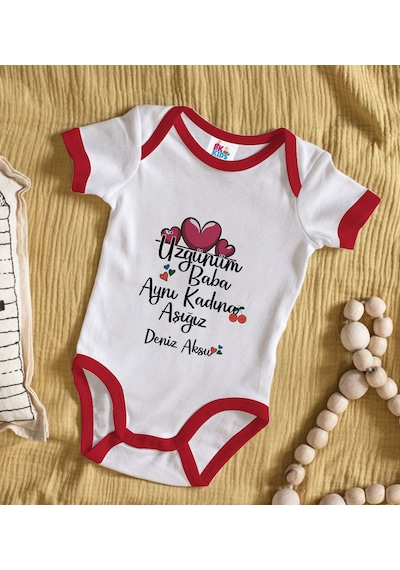 Bk Gift Bk Kids Kişiye Özel Aynı Kadına Aşığız Tasarımlı Kırmızı Bebek Body Zıbın-2 3-6 Ay