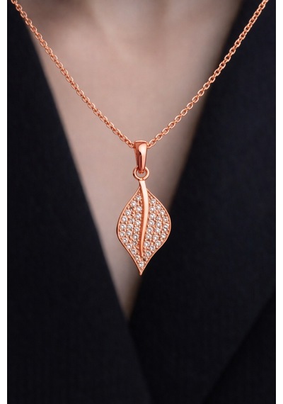 Çekirdekjewelry 925 Ayar Gümüş Rose Kaplama Minik Yaprak Kolye Pembe