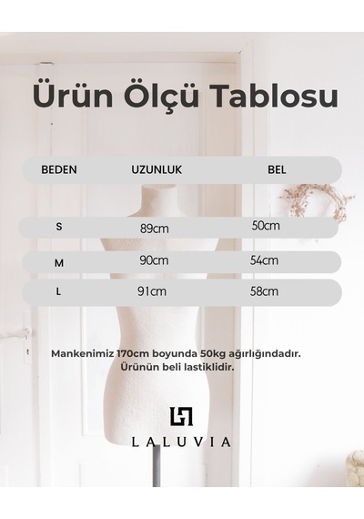 Laluvia Bej Beli Lastikli Ön Dikişli Pantolon - 2y51172