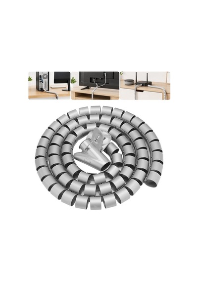 S-link Sl-195 22mm 20 Metre Gri Spiral Kablo Düzenleyici Toplayıcı Pratik Uygulama Aparatlı
