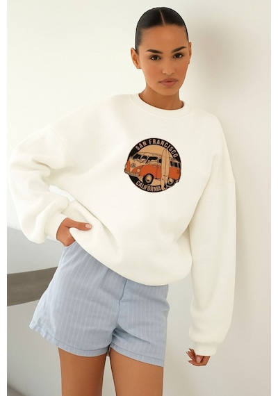 Benroma 3 İplik Penye Unisex San Francısco Baskılı Sweat Beyaz