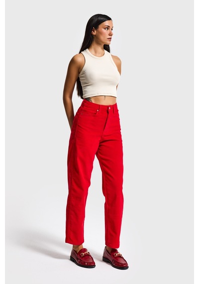 Itsbasic Kadın Kırmızı 26w5-19 Relax Fit Velvet Kadife Kumaş Pantolon