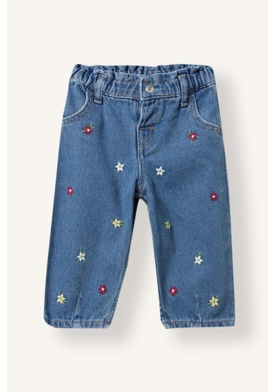 Defacto %100 Pamuk Çiçek Nakışlı Beli Lastikli Baggy Fit Jean Pantolon Kız Bebek I5295a526wnnm28 Mavi-nm28