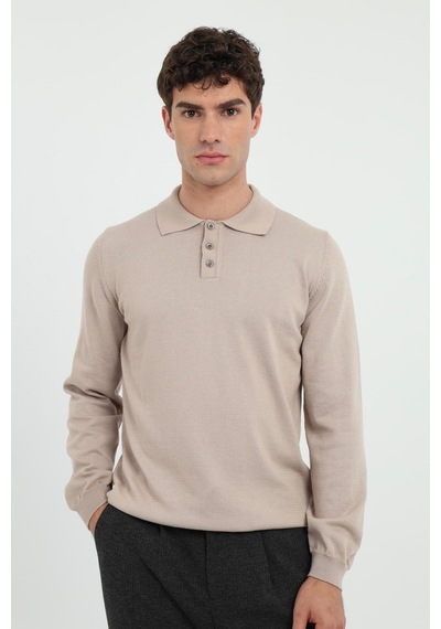Dufy Erkek Regular Fit Polo Yaka Bej Triko-19505