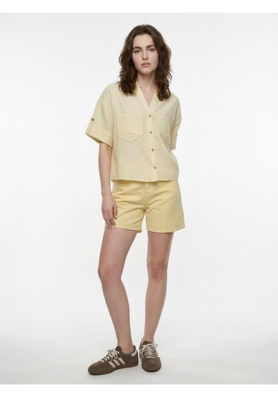 Oversize Kadın Gömlek K.kol Light Yellow