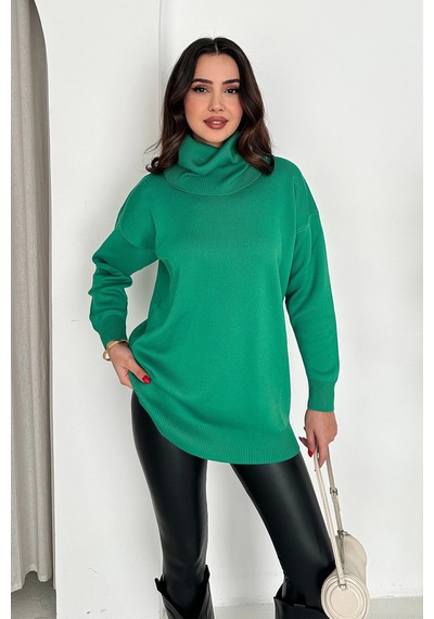 Asprin Fashion Degaje Yaka Triko Bluz Yeşil + Hediye Kolye Yeşil