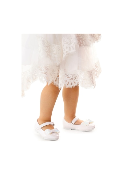 Kiko Kids Cırtlı Fiyonklu Kız Çocuk Babet Ayakkabı Ege 200 Rugan Beyaz