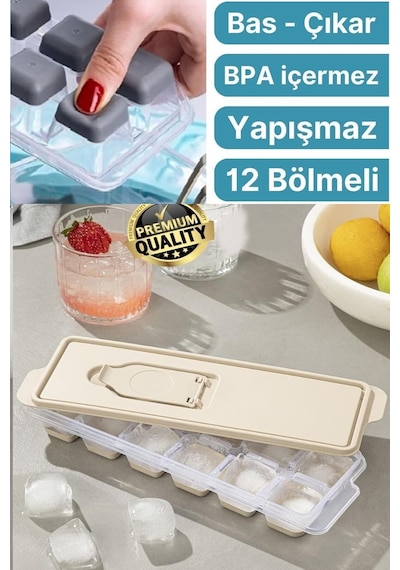 12 Bölmeli Pratik Bas Çıkar Silikon Buzluk Sızdırmaz Kapaklı Yapışmaz Kalıp Plastik Diğer