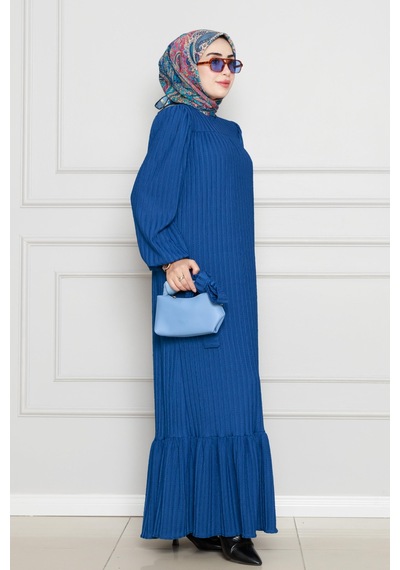 Sevitli Robalı Sahra Tesettür Elbise-mavi-4591 Mavi