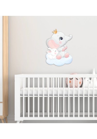 Bk Gift Sevimli Fil Ve Tavşan Tasarımlı Çocuk Odası Ahşap Duvar Süsü-3